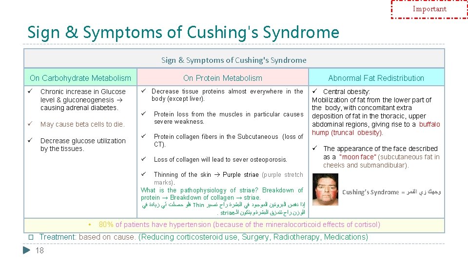 Important Sign & Symptoms of Cushing's Syndrome On Carbohydrate Metabolism ü Chronic increase in
