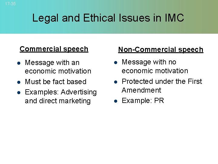 17 -35 Legal and Ethical Issues in IMC Commercial speech l l l Message