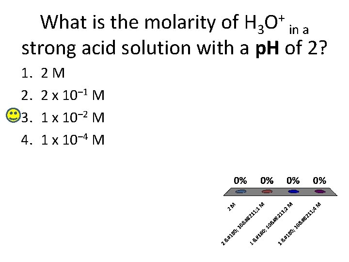 What is the molarity of H 3 O+ in a strong acid solution with