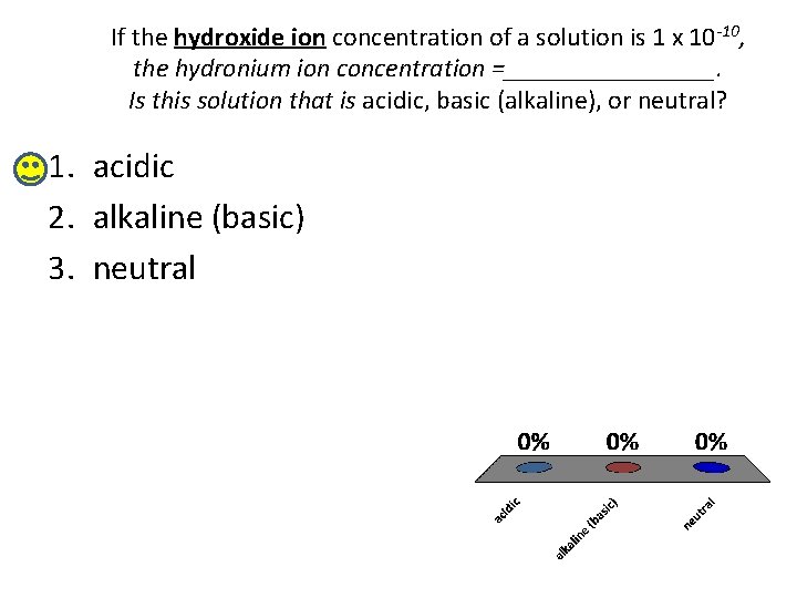 If the hydroxide ion concentration of a solution is 1 x 10 -10, the