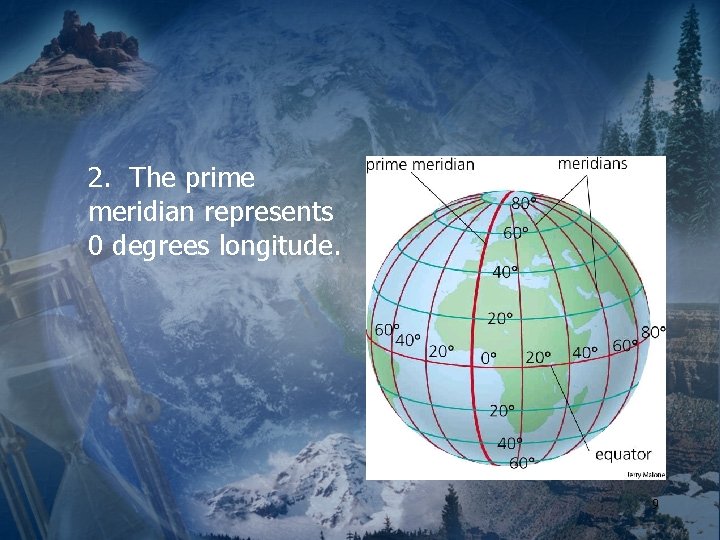 2. The prime meridian represents 0 degrees longitude. 9 