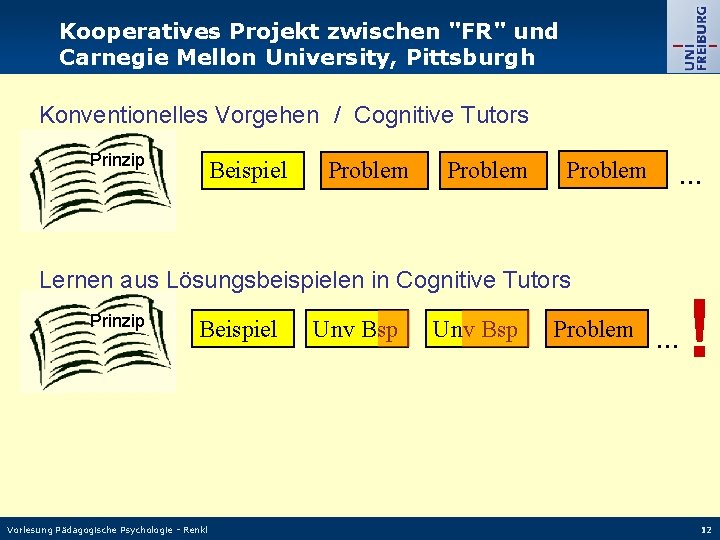 Kooperatives Projekt zwischen "FR" und Carnegie Mellon University, Pittsburgh Konventionelles Vorgehen / Cognitive Tutors