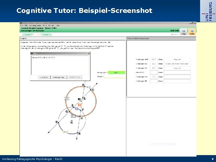 Cognitive Tutor: Beispiel-Screenshot Vorlesung Pädagogische Psychologie - Renkl 8 