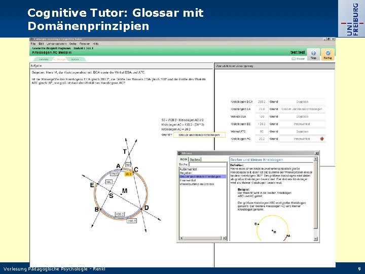 Cognitive Tutor: Glossar mit Domänenprinzipien Vorlesung Pädagogische Psychologie - Renkl 9 