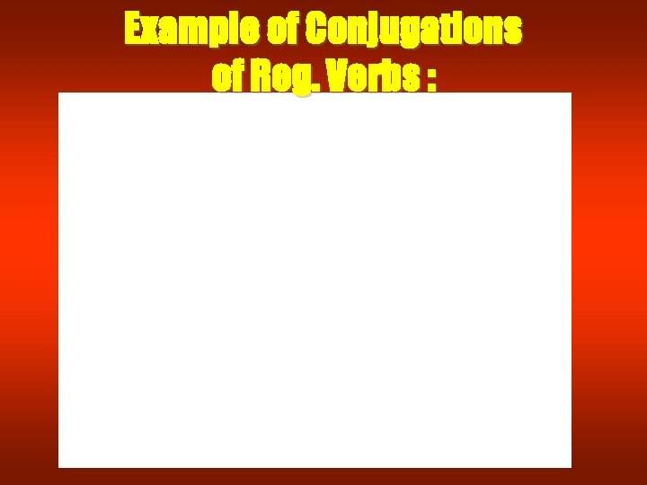 Example of Conjugations of Reg. Verbs : Example of Conjugations of Reg. Verbs :