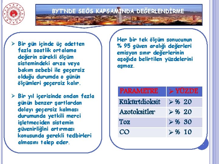 BYT’NDE SEÖS KAPSAMINDA DEĞERLENDİRME Ø Bir gün içinde üç adetten fazla saatlik ortalama değerin