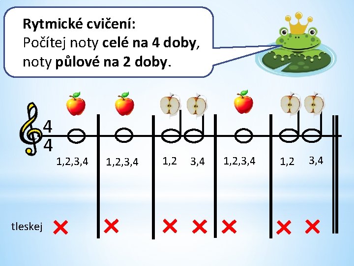 Rytmické cvičení: Počítej noty celé na 4 doby, noty půlové na 2 doby. 4