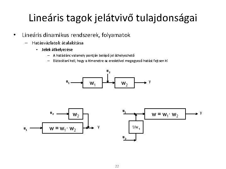 Lineáris tagok jelátvivő tulajdonságai • Lineáris dinamikus rendszerek, folyamatok – Hatásvázlatok átalakítása • Jelek