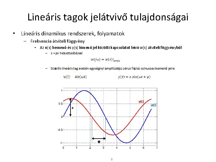 Lineáris tagok jelátvivő tulajdonságai • Lineáris dinamikus rendszerek, folyamatok – Frekvencia átviteli függvény •