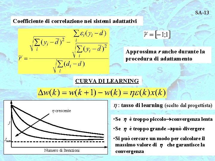 SA-13 Coefficiente di correlazione nei sistemi adattativi Approssima r anche durante la procedura di