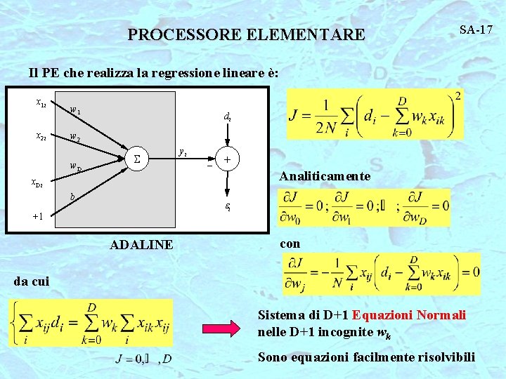 PROCESSORE ELEMENTARE SA-17 Il PE che realizza la regressione lineare è: x 1 i