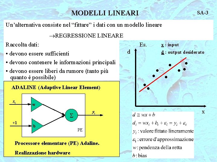 MODELLI LINEARI SA-3 Un’alternativa consiste nel “fittare” i dati con un modello lineare REGRESSIONE