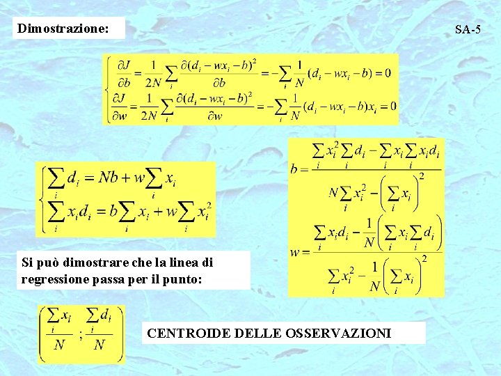 Dimostrazione: SA-5 Si può dimostrare che la linea di regressione passa per il punto: