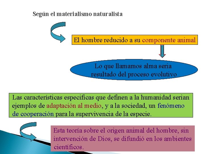 Según el materialismo naturalista El hombre reducido a su componente animal Lo que llamamos