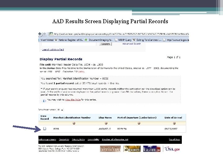 AAD Results Screen Displaying Partial Records 
