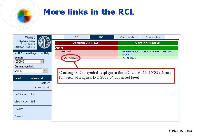 More links in the RCL Clicking on this symbol displays in the IPC tab