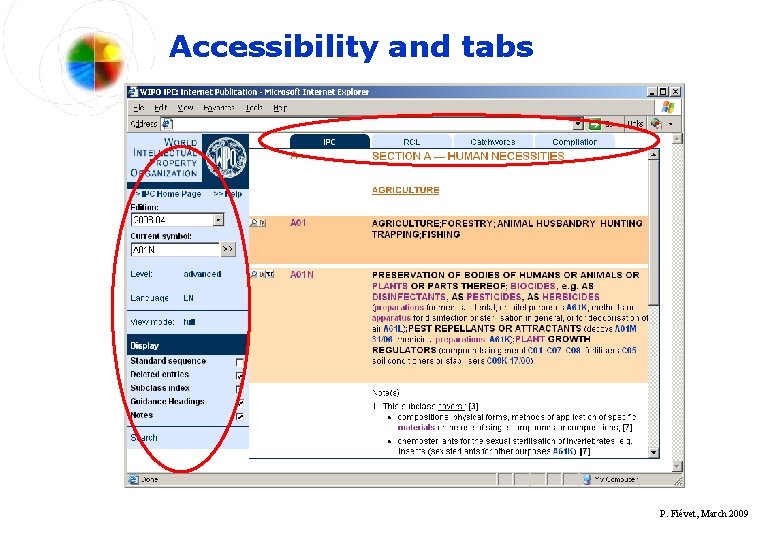 Accessibility and tabs P. Fiévet, March 2009 