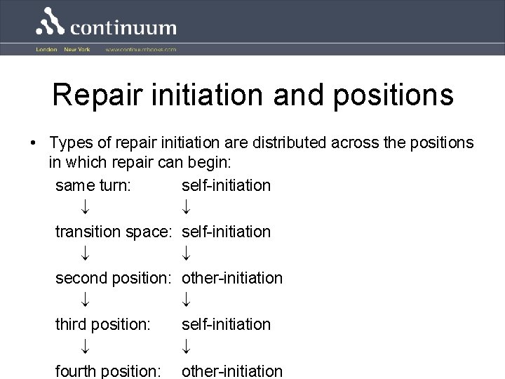 Repair initiation and positions • Types of repair initiation are distributed across the positions