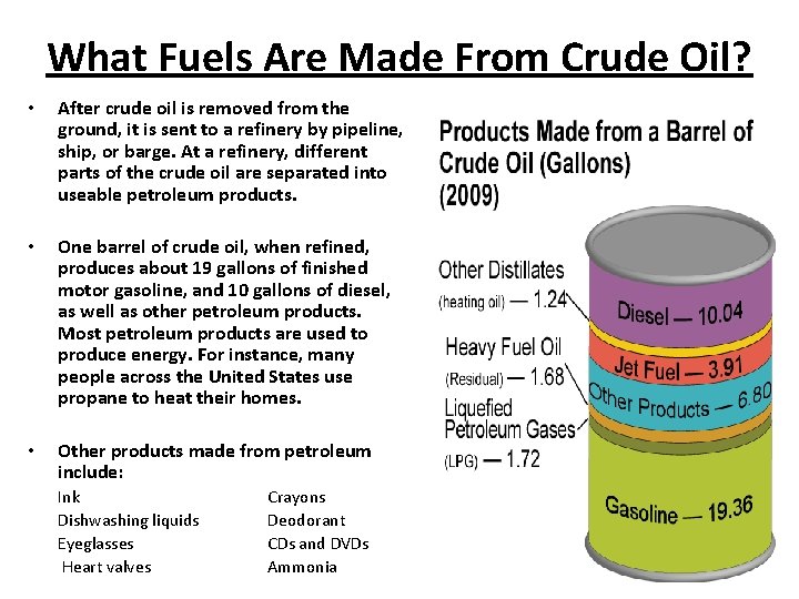 What Fuels Are Made From Crude Oil? • After crude oil is removed from