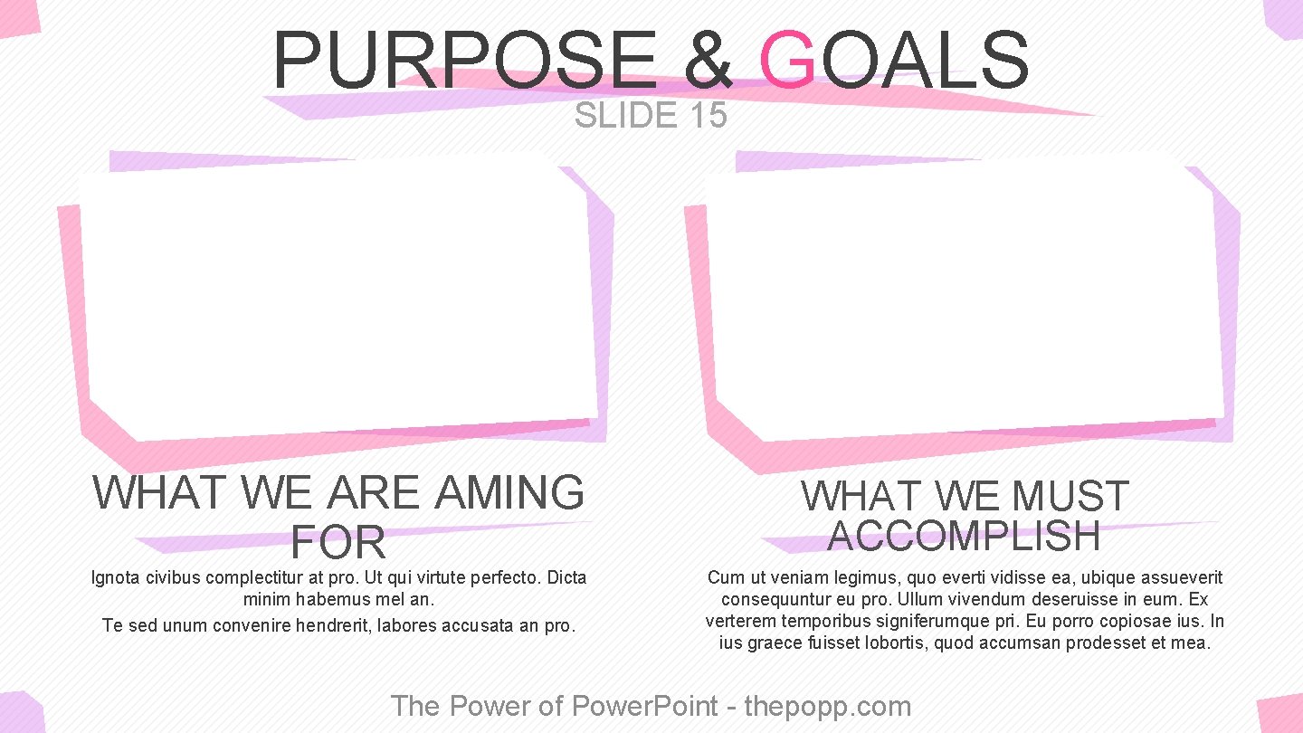 PURPOSE & GOALS SLIDE 15 WHAT WE ARE AMING FOR Ignota civibus complectitur at