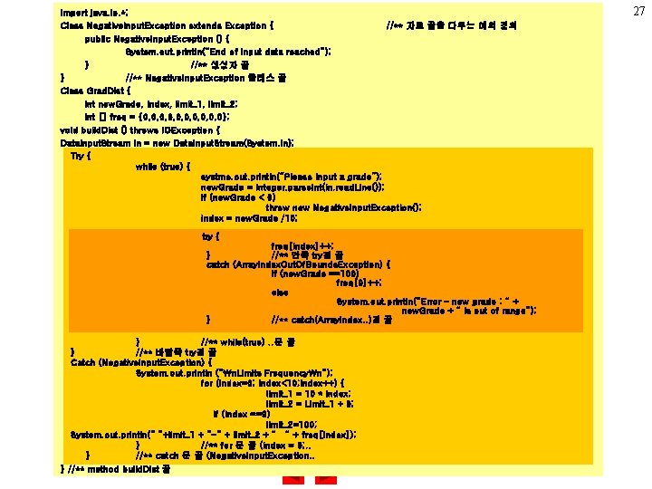 Import java. io. *; Class Negativeinput. Exception extends Exception { //** 자료 끝을 다루는