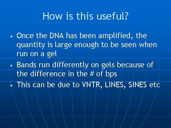 How is this useful? § § § Once the DNA has been amplified, the