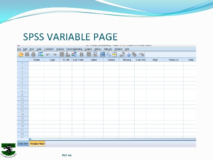 SPSS VARIABLE PAGE PGC 601 