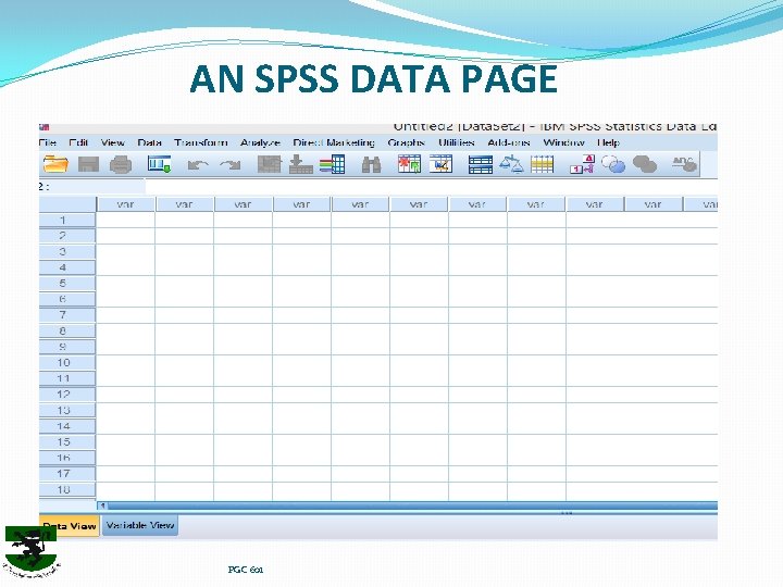 AN SPSS DATA PAGE PGC 601 