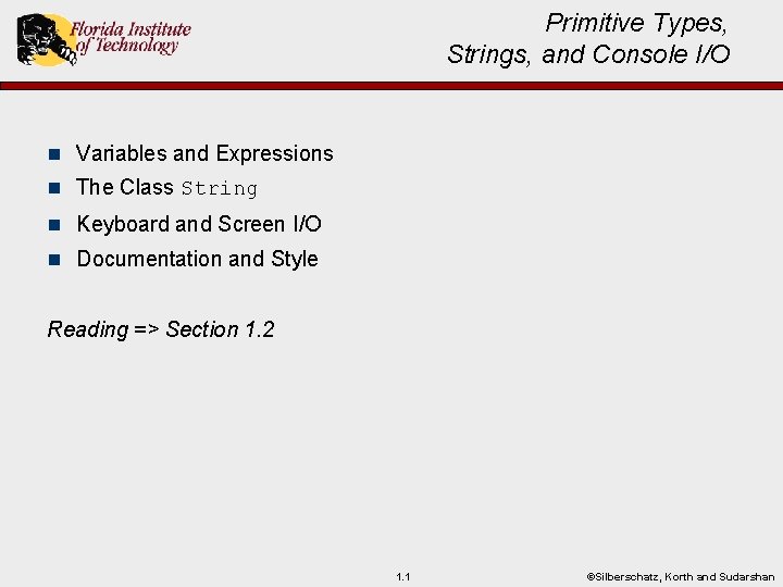 Primitive Types, Strings, and Console I/O n Variables and Expressions n The Class String