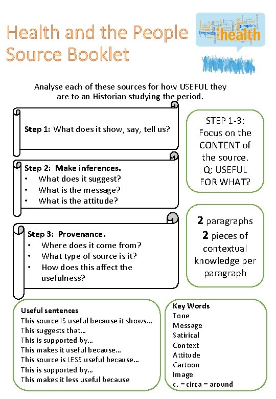 Health and the People Source Booklet Analyse each of these sources for how USEFUL