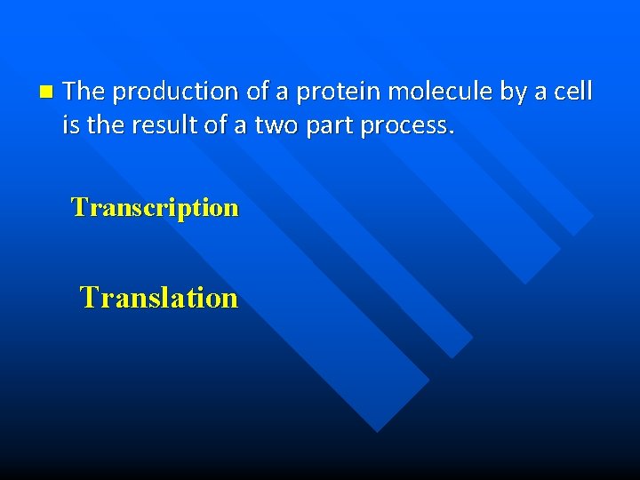 n The production of a protein molecule by a cell is the result of