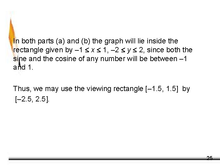 Example 7 – Solution In both parts (a) and (b) the graph will lie