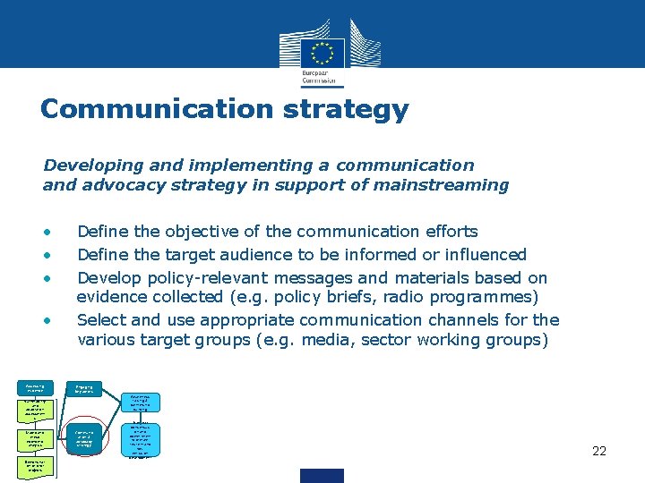 Communication strategy • Developing and implementing a communication and advocacy strategy in support of