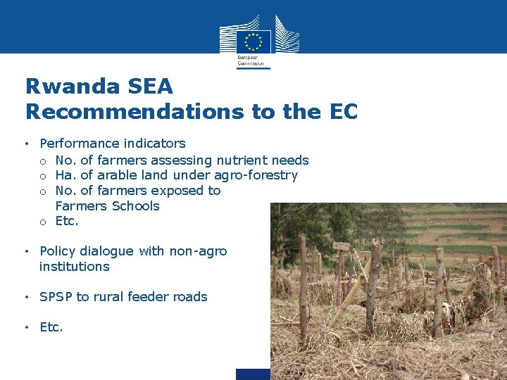 Rwanda SEA Recommendations to the EC • Performance indicators o No. of farmers assessing