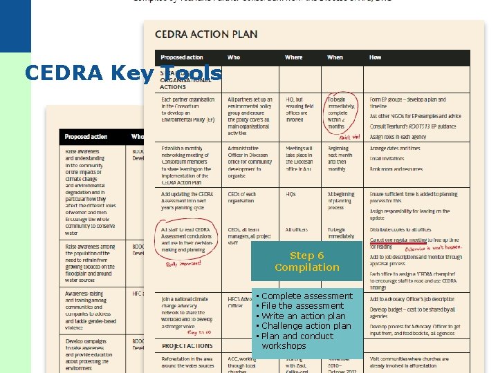 CEDRA Key Tools Step 6 Compilation • Complete assessment • File the assessment •