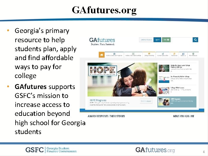 GAfutures. org • Georgia’s primary resource to help students plan, apply and find affordable