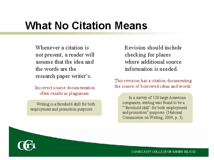 What No Citation Means Whenever a citation is not present, a reader will assume