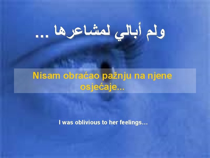 . . . ﻭﻟﻢ ﺃﺒﺎﻟﻲ ﻟﻤﺸﺎﻋﺮﻫﺎ Nisam obraćao pažnju na njene osjećaje. . .