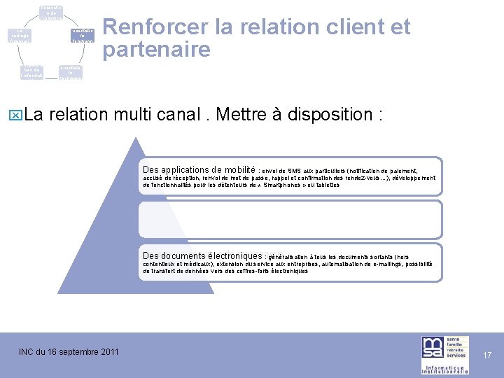 La finalisatio n de l’urbanisa tion du SI Le cadrage financier L’évolutio n de