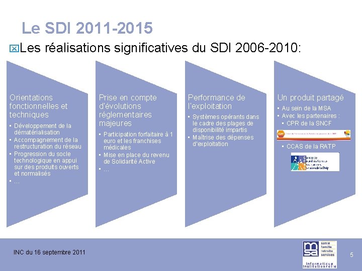 Le SDI 2011 -2015 x. Les réalisations significatives du SDI 2006 -2010: Orientations fonctionnelles