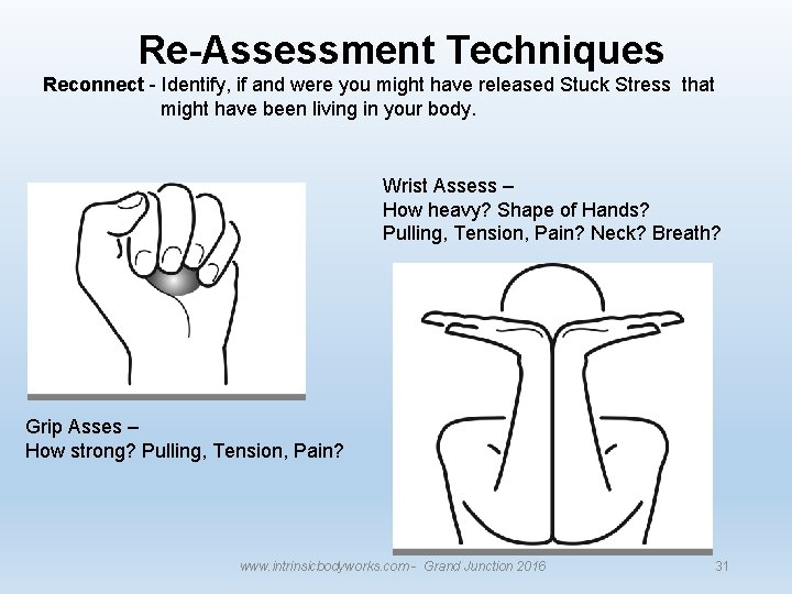 Re-Assessment Techniques Reconnect - Identify, if and were you might have released Stuck Stress