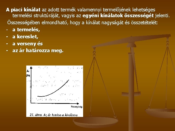 A piaci kínálat az adott termék valamennyi termelőjének lehetséges termelési struktúráját, vagyis az egyéni