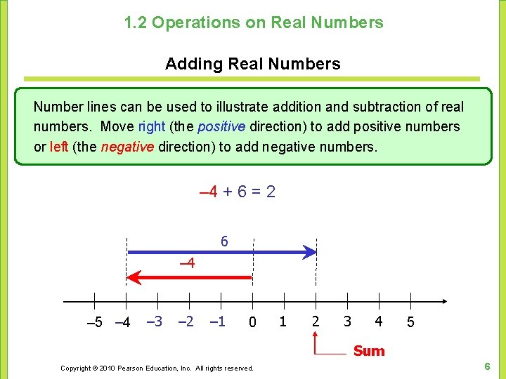 1. 2 Operations on Real Numbers Adding Real Numbers Number lines can be used