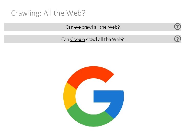 Crawling: All the Web? Can we crawl all the Web? Can Google crawl all