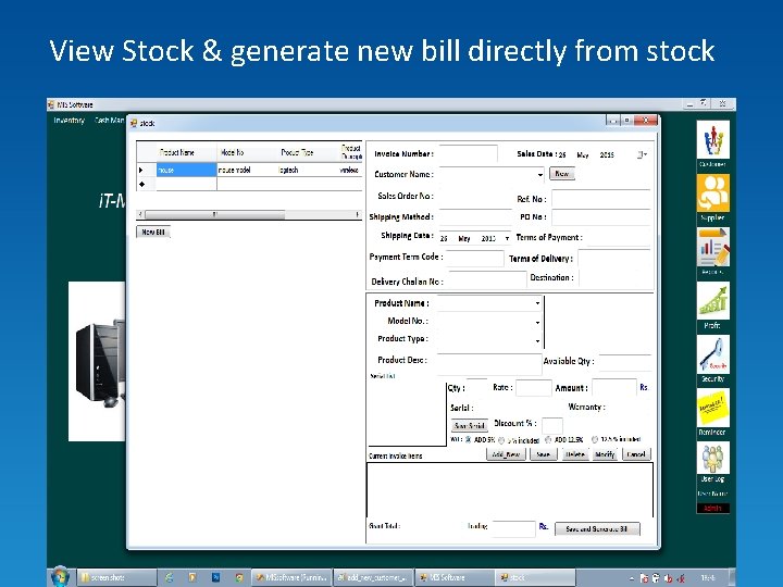 View Stock & generate new bill directly from stock 