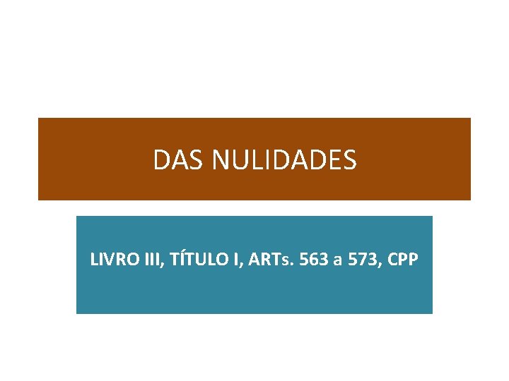 DAS NULIDADES LIVRO III, TÍTULO I, ARTs. 563 a 573, CPP 