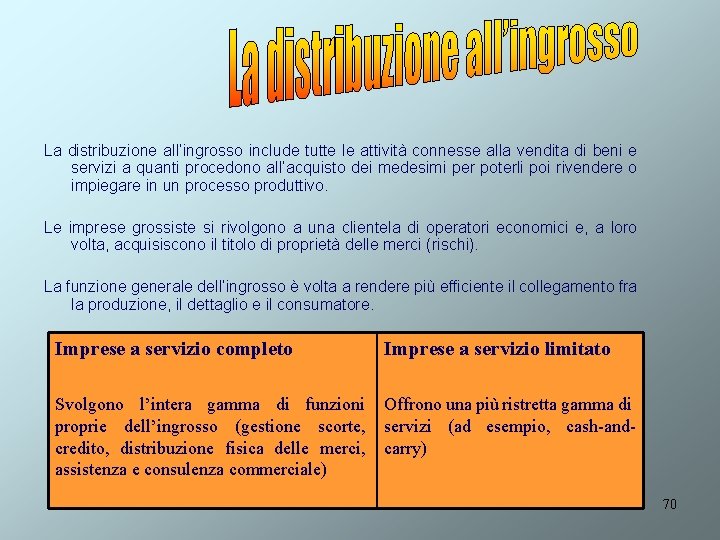 La distribuzione all’ingrosso include tutte le attività connesse alla vendita di beni e servizi