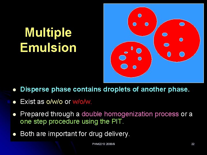 Multiple Emulsion l Disperse phase contains droplets of another phase. l Exist as o/w/o