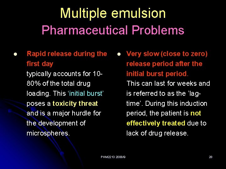 Multiple emulsion Pharmaceutical Problems l Rapid release during the first day typically accounts for