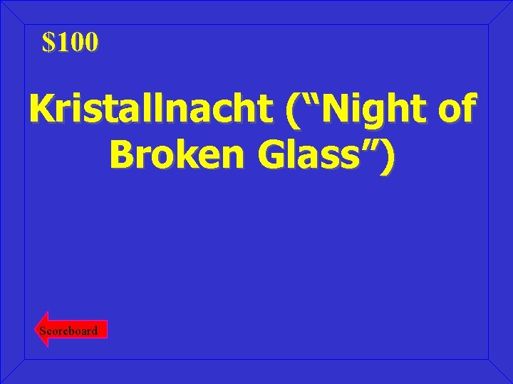 $100 Kristallnacht (“Night of Broken Glass”) Scoreboard 